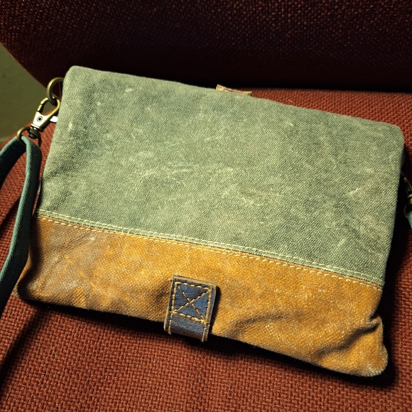 Mona B Live Love Canvas Crossbody Bag - Brown and Olive - Picture 9 of 9
